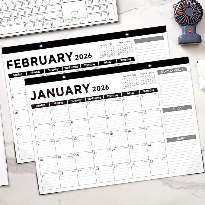 2026 Desk Calendar - Desk Calendar 2026, Jan. 2026 - Dec. 2026, 17"x12" Desktop Calendar with Notes, Corner Protector, Ruled Blocks