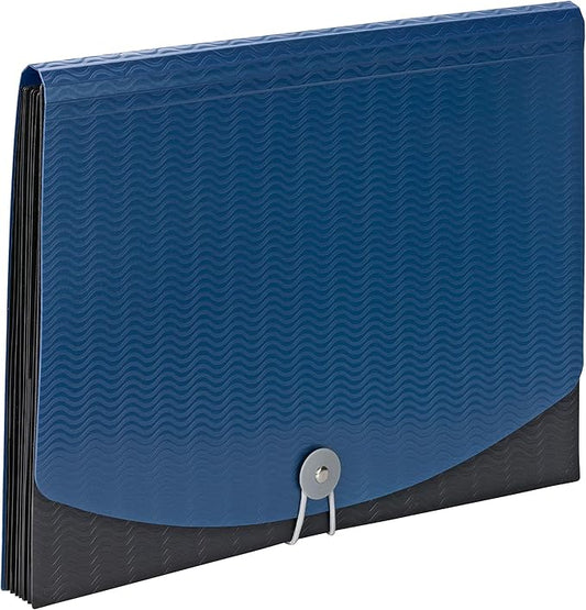 Smead Poly Frequency Expanding File Folders, Flap and Cord Closure, Letter Size, Wave Pattern, 7 Pocket, Blue/Black (70872)