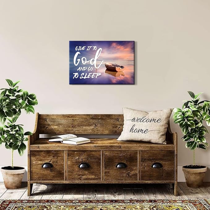 Canvas Wall Art For Bedroom Christian Quote Sayings Wall Decor Give It To God And Go To Sleep Sign Canvas Prints Picture Stretched Framed Artwork for Living Room Office Kitchen Home Decoration 16x24''