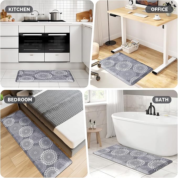 LuxStep Kitchen Mat Waterproof Kitchen Rugs for Floor Cushioned Anti-Fatigue Mat Non-Slip Standing Desk Mat Comfort Floor Mats for House Sink Office 17.3" x 28" Grey