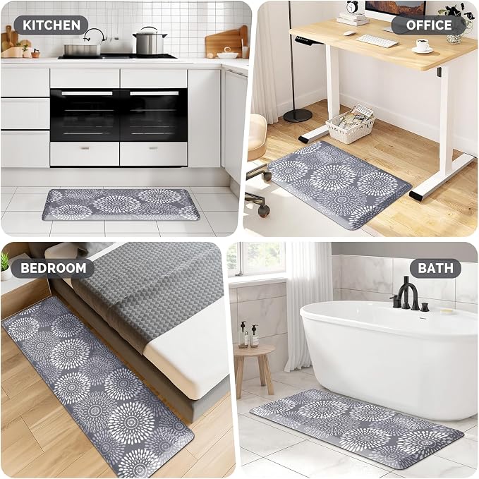 LuxStep Kitchen Mat Waterproof Kitchen Rugs for Floor Cushioned Anti-Fatigue Mat Non-Slip Standing Desk Mat Comfort Floor Mats for House Sink Office 17.3" x 39" Grey