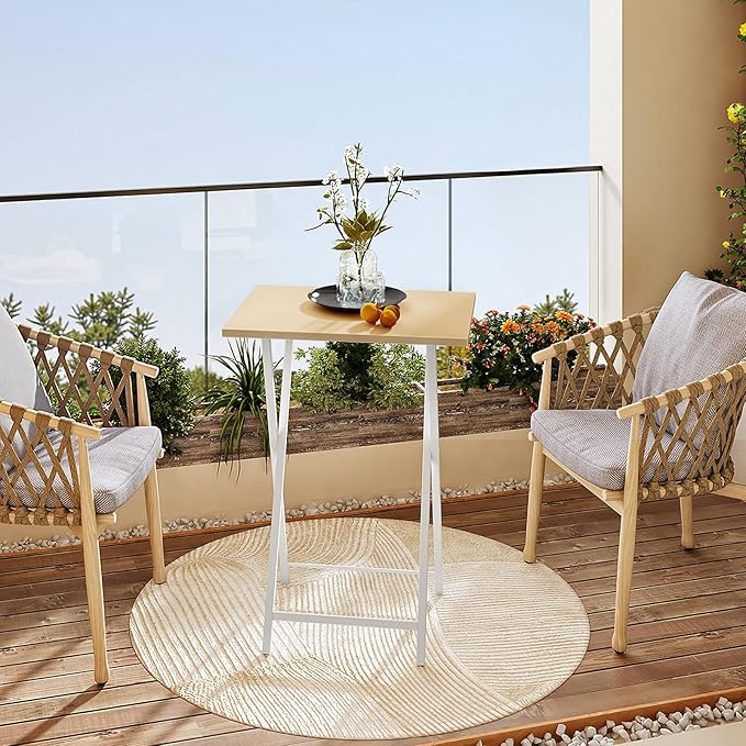 HOOBRO Folding TV Tray Tables, Set of 2 Side Table for Small Space, Industrial Snack Tables for Eating at Couch, Stable Metal Frame, Easy Assembly, Space Saving, Natural and White WN25BZ01