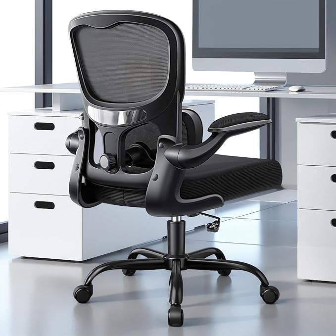 ALLGOD Ergonomic Office Chair, Breathable Mesh Ergonomic Desk Chair with Adjustable Lumbar Support, Flip-up Armrests, Computer Chairs Comfortable for Home, Office, Work, 300lbs, Black (4Pack)