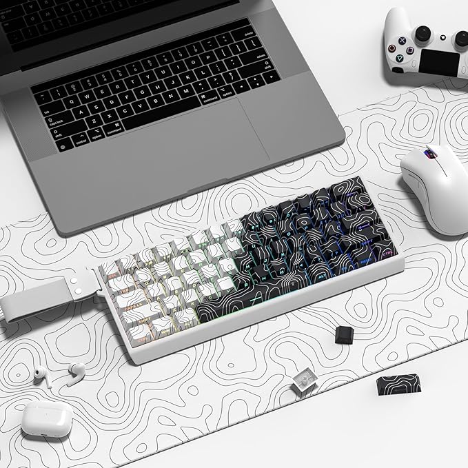 dagaladoo Double Shot PBT keycaps,White Black Topographic keycaps,Dye-sub keycaps Shine Through,Side Print Keyboard caps,dye Sublimation,Cherry Profile Key caps for US Layout Mechanical Keyboard