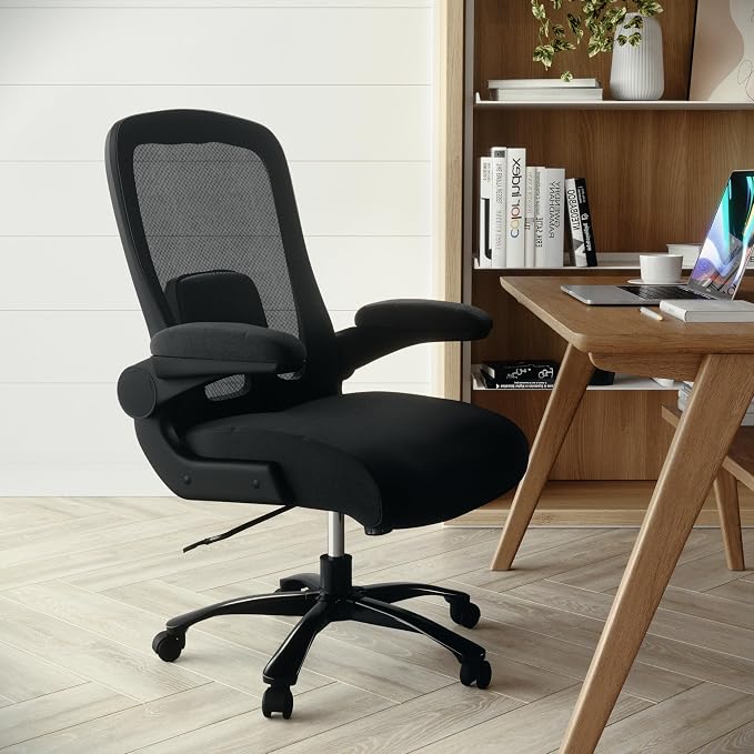 Flash Furniture Big & Tall Mesh Swivel Office Chair, Black | Mesh Back, Lumbar and Back Support, Flip-Up Arms
