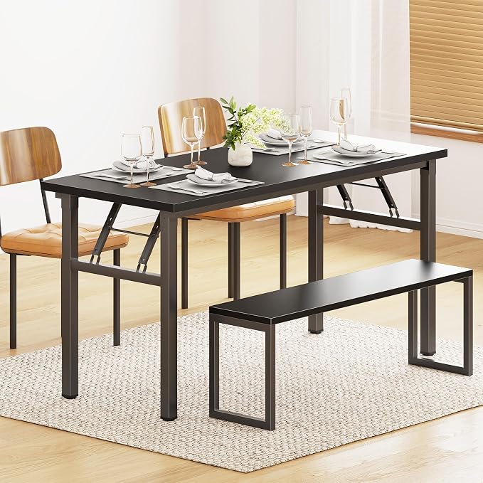 DlandHome Large Computer Desk, Folding Desk, Decent and Steady Home Office Desk/Workstation/Table 54.3inch Black Black