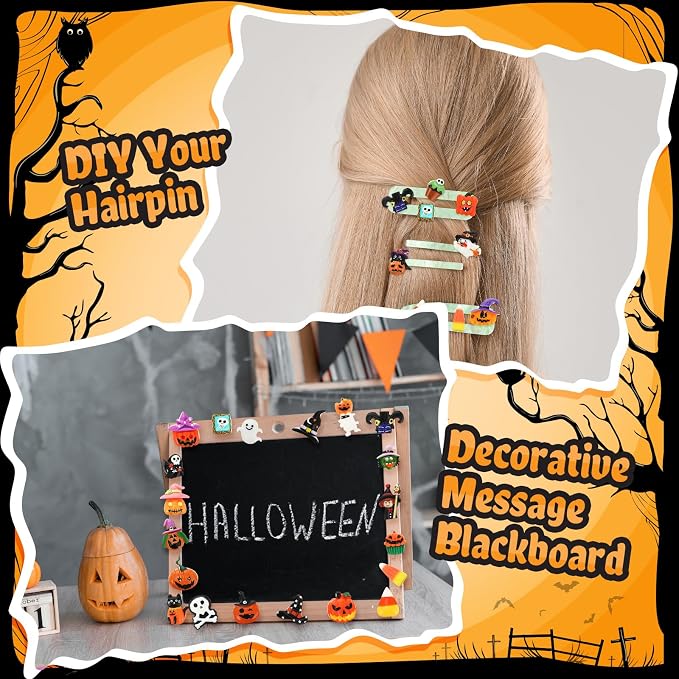 Giegxin 40pcs Halloween Resin Charms Halloween Decor Pumpkin Witch Hat Candy Corn Ghost Flatback Cabochon Accessories Cute Embellishment Bulk for Jewelry Cellphone Case Scrapbooking Headband DIY Craft
