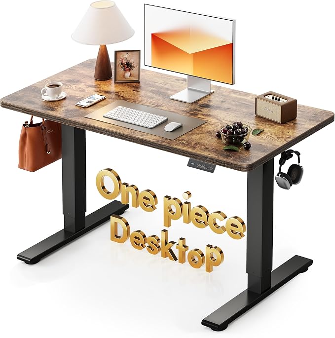 CubiCubi One-Piece Standing Desk, 48 x 24 Electric Height Adjustable Computer Desk, Sit Stand up Home Office Workstations with Whole-Piece Desktop, Rustic Brown