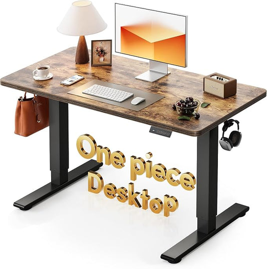 CubiCubi One-Piece Standing Desk, 48 x 24 Electric Height Adjustable Computer Desk, Sit Stand up Home Office Workstations with Whole-Piece Desktop, Rustic Brown