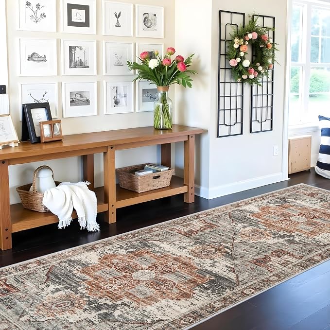 RUUGME Rug Runners 3x10 - Washable Hallway Rugs for Living Room Soft Carpet Vintage Tribal Rugs for Bedroom Kitchen with Non Slip Backing Home Decor Floor Decoration Mat 3x10 Brick