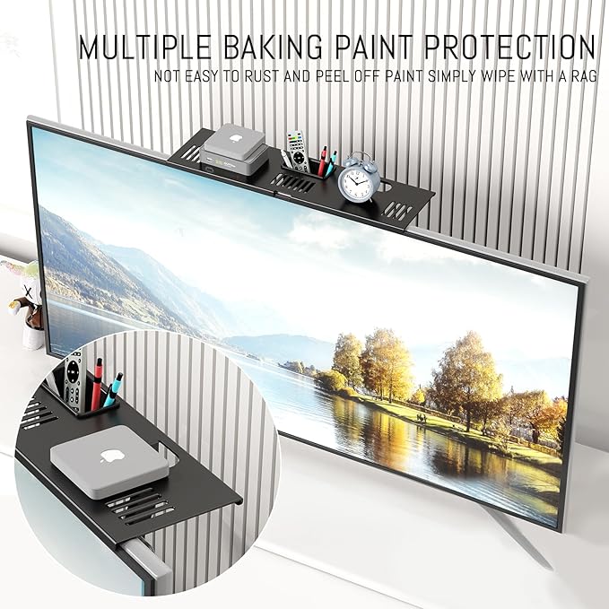 Adjustable Steel TV Top Shelf, Floating TV Stand, Universal Monitor Shelf for Soundbar, Game Console, Cable Box, Router Shelves (16.93x4.72inch with 1 Boxes)