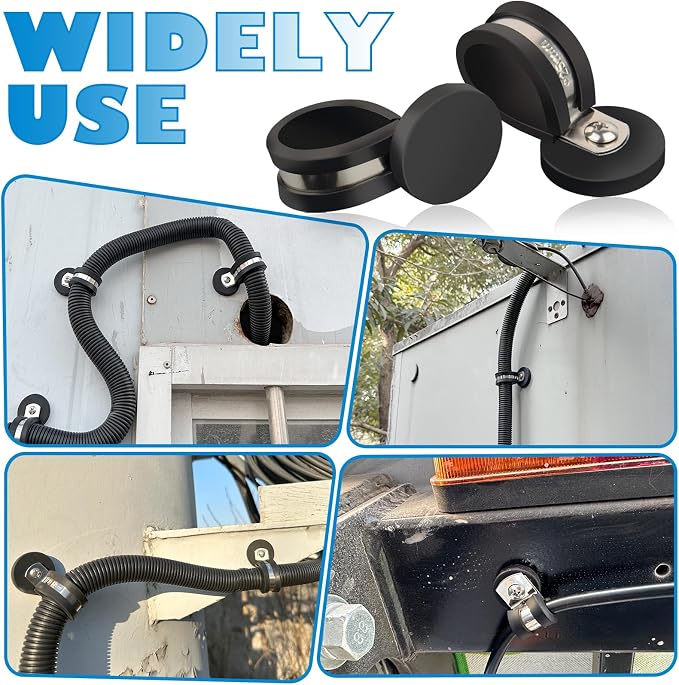 Magnetic Cable Clamps, 1 Inch Stainless Steel Cable Clamps, Rubber Cushioned Insulated Pipe Clamp, 4 Pcs Heavy Duty Magnetic Wire Holders, Magnetic Adel Clamp for Pipe Wire Cord Tube