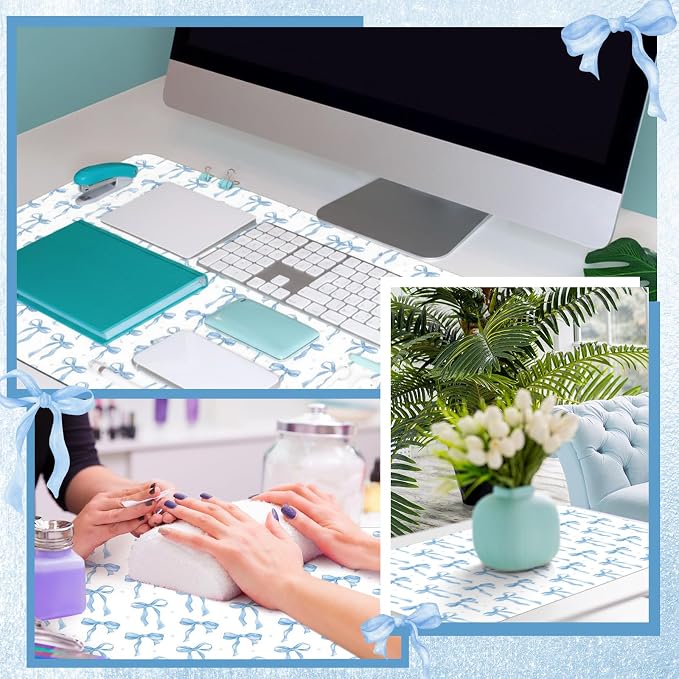 Teenyyou Coquette Bow Makeup Mat for Vanity Top Protector Back to School Gift 23.6" X11.8" Dual Side Leather Desk Mouse Pad Girly Waterproof Nonstick Dressing Vanity Cover for Women Home Office