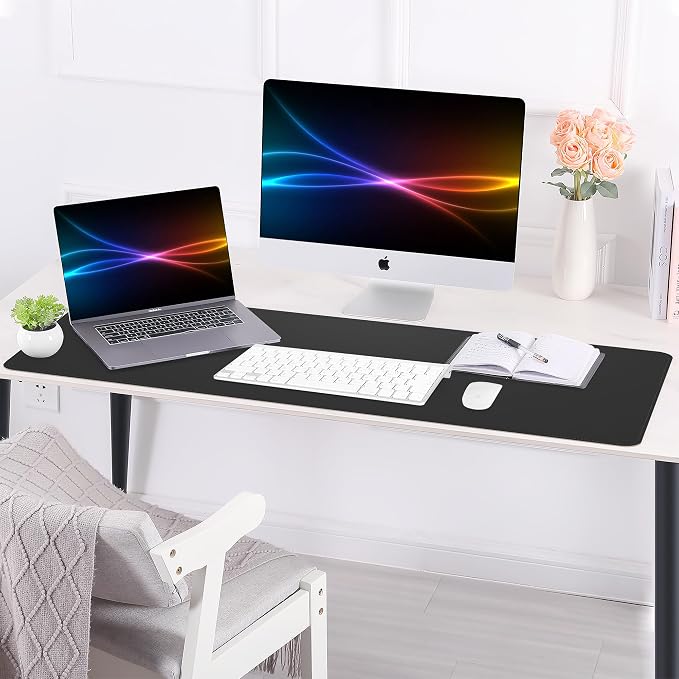 AFIING Cork Desk Mat 55" x 17", Dual-Sided Natural Cork & PU Leather Desk Pad, Non-Slip Waterproof Large Mouse Pad for Office, Home & Gaming (Black)