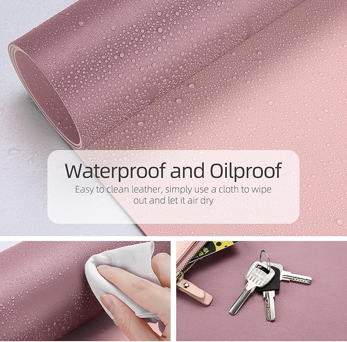 YSAGi Desk Mat, Dual-Sided Desk Pad, 31.5" x 15.7" Laptop Leather Desk Pad Protector, Desk Blotter for Keyboard and Mouse, Waterproof Desk Writing Pad for Office and Home (Dark Pink+Pink)
