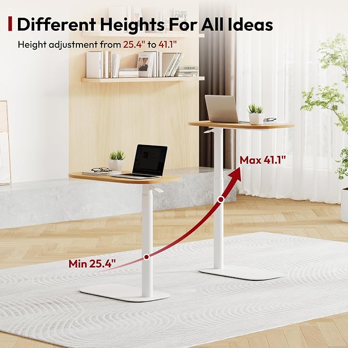 SANODESK 24''Standing Desk Pneumatic Height Adjustable Mobile Overbed Table | Desk Laptop Desk,Bedside Table,Computer Cart for Home Office Computer Workstations Small Spaces,23.6" W x 13.8" D,Maple