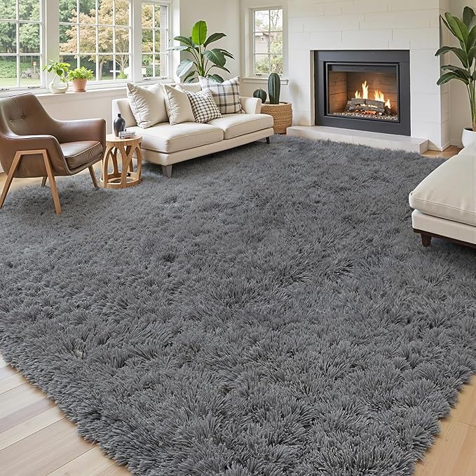 Area Rugs 10x14 Living Room, Shaggy Carpet Soft Plush Furry Bedside Rug Large Area Rugs for Bedroom Home Decor Anti Slip(10 x 14, Dark Grey)