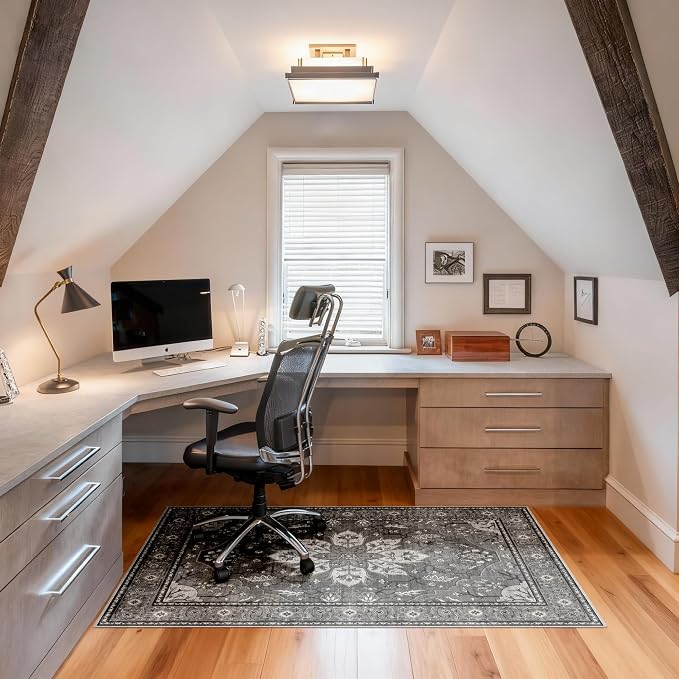 48"x60" Office Chair Mat for Hardwood, Under Desk Chair Mat for Home Office, Anti-Slip Office Rugs for Rolling Chairs, Floor Protector Washable Rugs Charcoal Gray