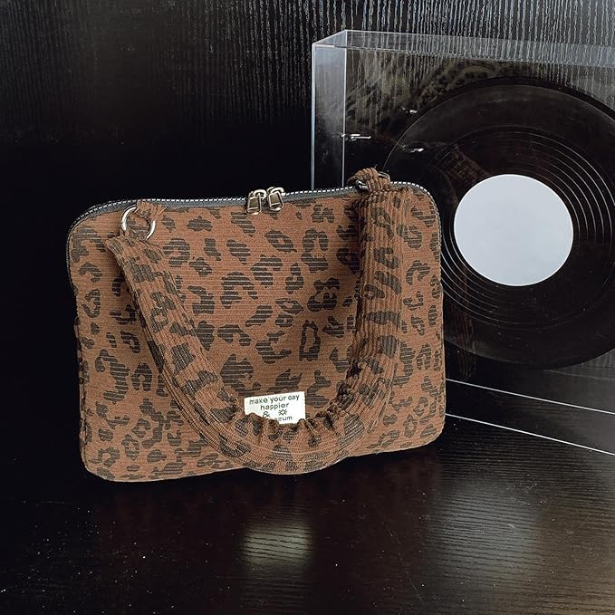 Leopard Print Laptop Case 11, 13,15 Inch Quilted Laptop Sleeve Soft Protective Cheetah Computer Sleeve for MacBook (Coffee, with Strap, 11 Inch)