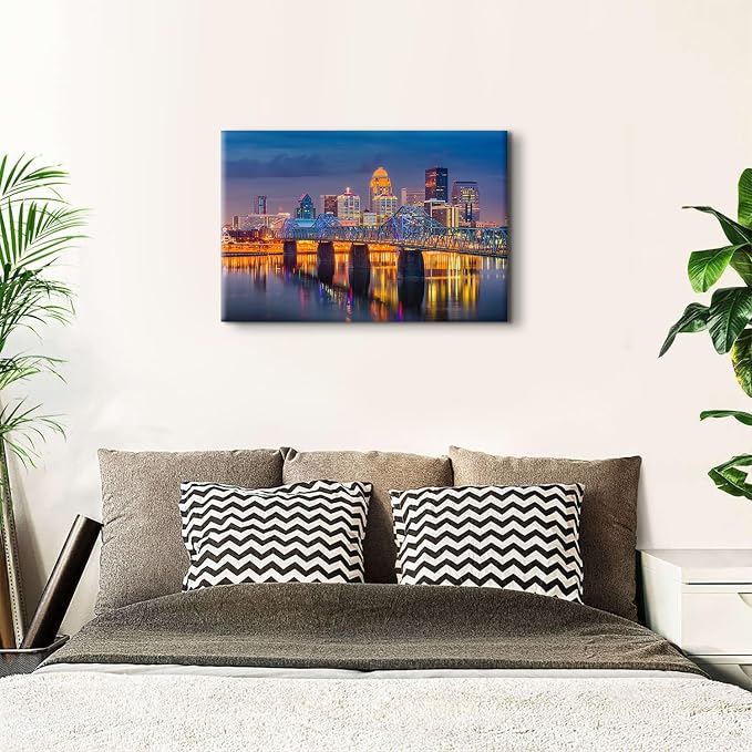 City Landscape Wall Art for Bedroom Wall Decor Colorful Night Cityscape Photography Pictures Canvas Prints USA Downtown Skyline Panoramic Modern Artwork Office Home Decoration 24x36" Ready to Hang