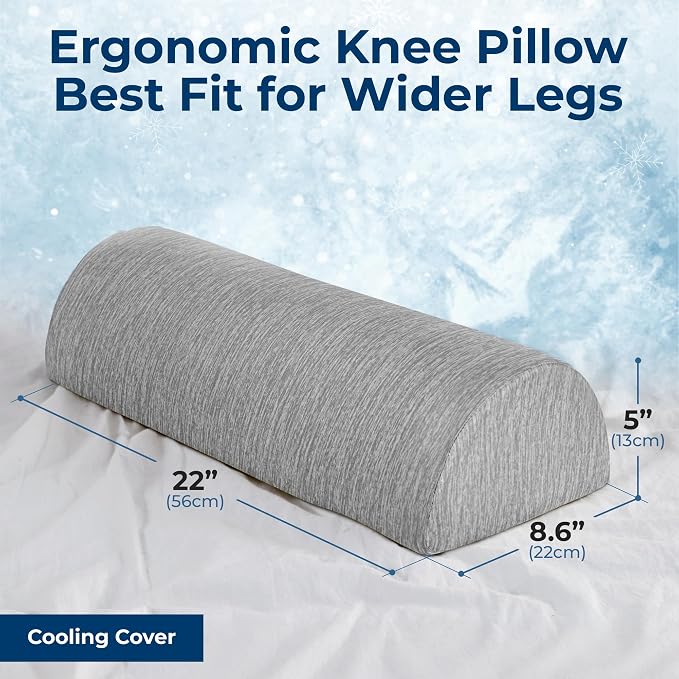 5 STARS UNITED Knee Pillow for Back Sleeping – Large Half Moon Bolster Pillow for Legs, Under Knee Pillow for Sleeping on Back, Memory Foam Leg Pillow for Back Pain, Arctic Gray