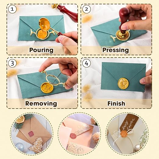 Yelsky 6PC Metal Wax Seal Kit with Round Flower Oval Square Hexagonal Mold Shapes for Stamp, Silicone Mat for Sealing, Wax Mold for Wedding, Valentine's Day Cards/Letters