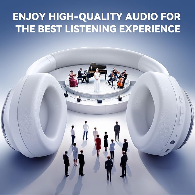Hybrid Active Noise Cancelling Headphones, Over Ear Bluetooth 6.0 Wireless Headphones, 50H Playtime, Deep Bass, HiFi Stereo Sound（White）