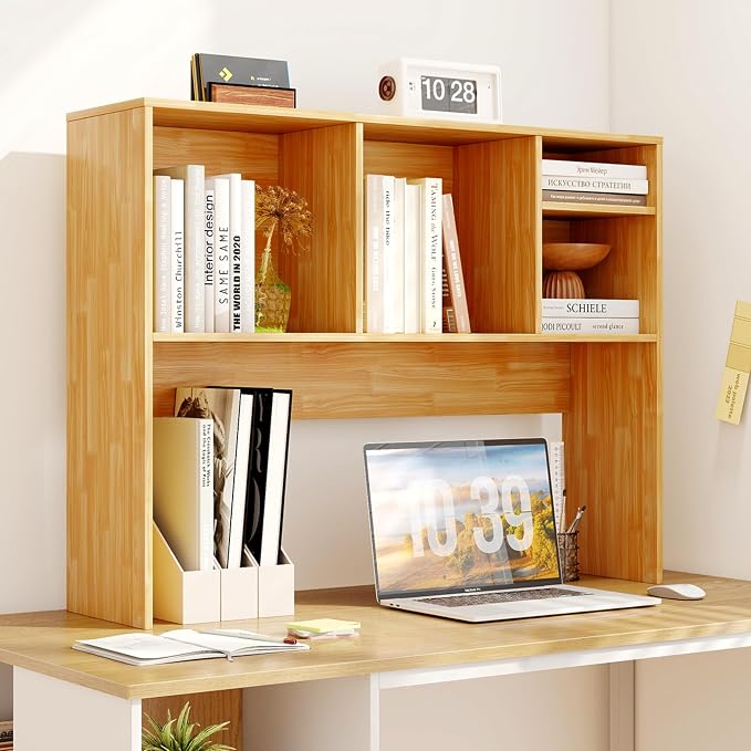 Tangkula Desktop Bookshelf, Countertop Storage Hutch with 4 Shelves for Computer Desk, Desktop 2-Tier Display Rack, Multipurpose Wood Desk Hutch Storage Organizer for Dorm Office Home