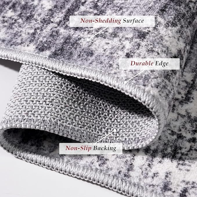3x10 Hallway Washable Runner Rug - Non-Slip Kitchen Rugs with Rubber Backing Abstract Neutral Low-Pile Carpet Runners for Laundry Room Home Decor Bedroom Bathroom Entryway (Gray Beige,3x10)