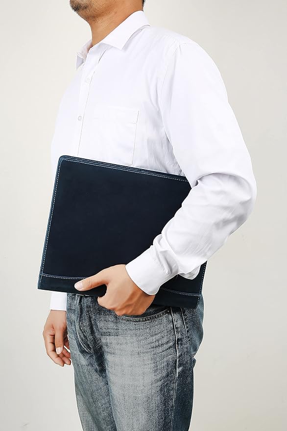 Personalized Leather Portfolio for Men, Engraved Leather Clipboard Portfolio Binder, Custom Resume Padfolio for Women, Christmas Gift for His/Her (Notepad, Blue-Custom)