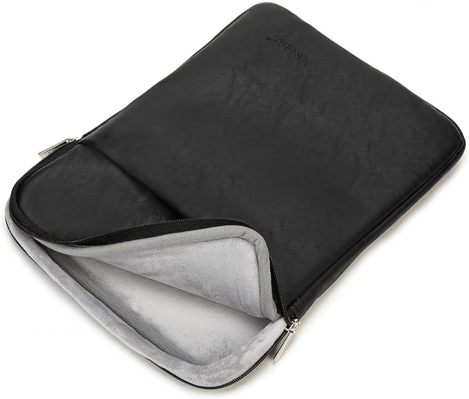 Kinmac 360° Protective Vertical Laptop Sleeve Case Cover Bag (Black PU, 15.6 inch-16 inch)