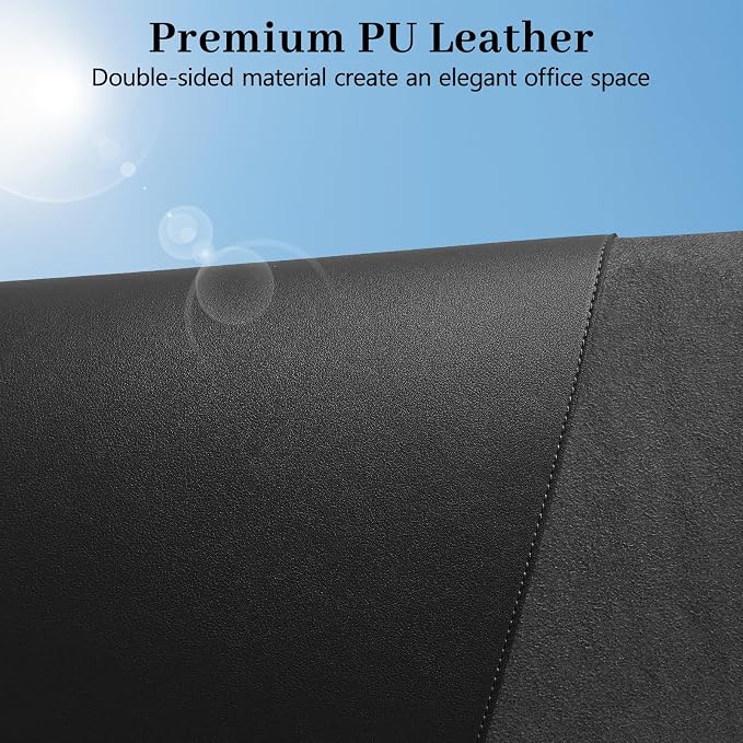 Black Leather Desk Pad Large Mouse Pad, 23.6"x13.8" | Waterproof Desk Mat for Keyboard and Mouse, Non-Slip Computer Desk Protector, Smooth Mouse Control for Home Office