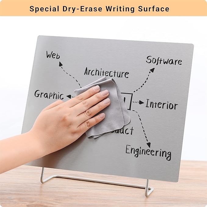 Large Magnetic Bulletin Board – Dry Erase Memo Board with Stand – Metal Easel for Magnet Display – 12x10 Inches + 4 Magnets