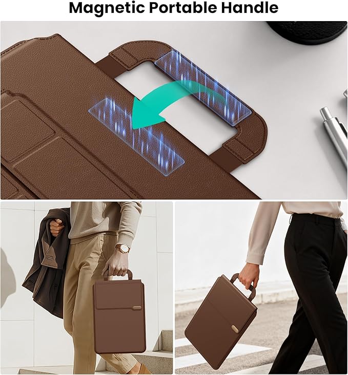 Nillkin 14 inch Laptop Sleeve with Handle (4-in-1), 2 Stand Modes, Slim Laptop Case with Adjustable Stand & Mouse Pad, MacBook Air 13 inch Case for Samsung/Surface/HP/Chromebook/Dell 12-14‘’, Brown ﻿