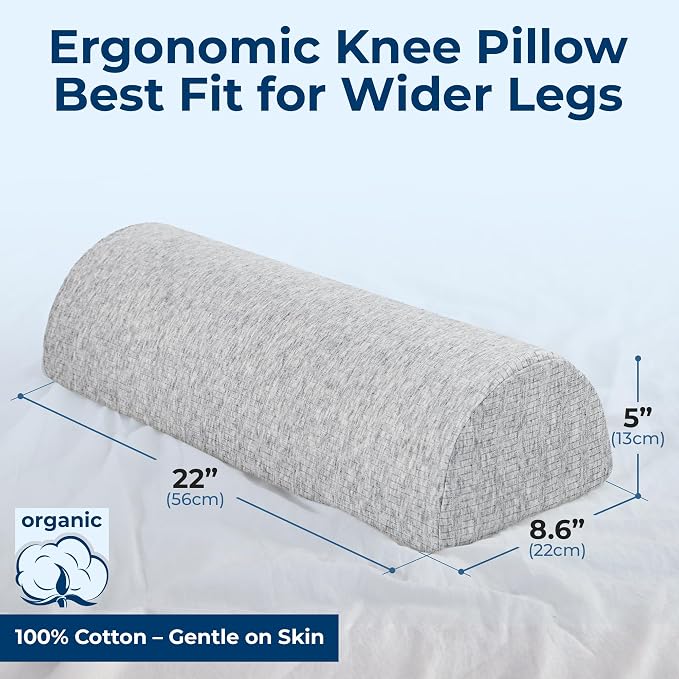 5 STARS UNITED Knee Pillow for Back Sleeping – Large Half Moon Bolster Pillow for Legs, Under Knee Pillow for Sleeping on Back, Memory Foam Leg Pillow for Back Pain, Natural Gray