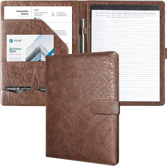Mymazn Padfolio Portfolio Folder, Faux Leather Interview Resume Folder with Document Organizer & Business Card Holder, Letter-Sized Notepad Legal Pad Holder for Men Women (Coffee)