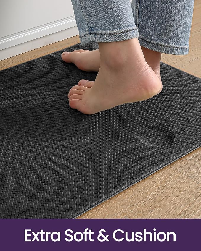 DEXI Kitchen Floor Mats Cushioned Anti Fatigue, 23x94, Large Long Standing Runner Rug Waterproof, Comfort Memory Foam Padded for Front Sink Laundry, Black