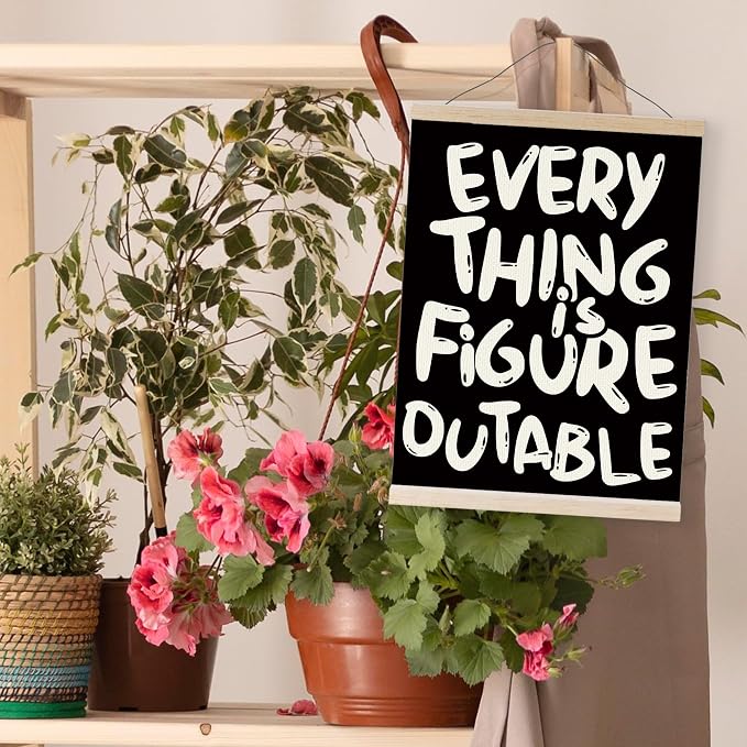 YQDEJ Everything is Figureoutable Black Inspirational Wall Art Poster Hanger Frame, Black Positive Affirmations Wall Decor, Motivational Wall Art for Home Office Classroom, 12x16 Inch