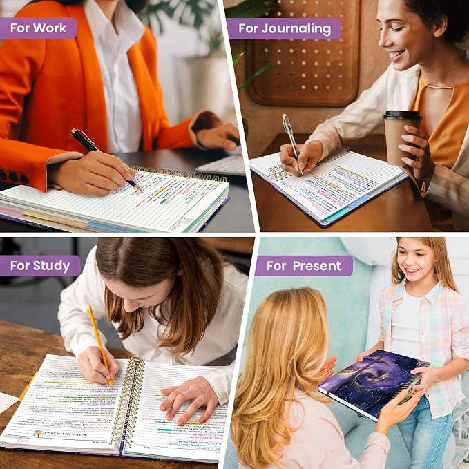 Large Spiral Lined Notebooks for Work with Removable Dividers & Tabs, 8.5"x11" Pretty Hardcover 5 Subject Notebook Journal for Women, College Ruled, for Study & Office, 280 Pages,Cosmic Amethyst