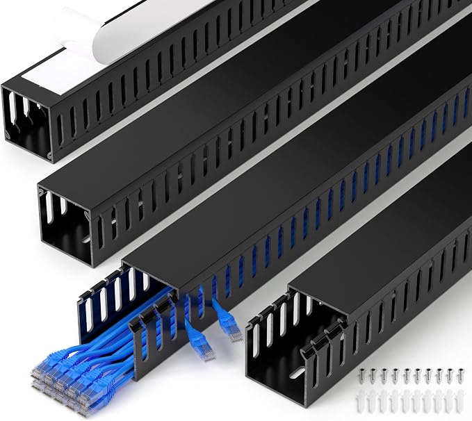 2" H x 2" W Cable Raceway, 132in Under Desk Wire Management Channel, Black | Slotted Wire Duct, 8Pack, 16.5in Each, Heavy-Duty PVC Cable Management for Server Racks, Network Cables & Electrical Cabinets
