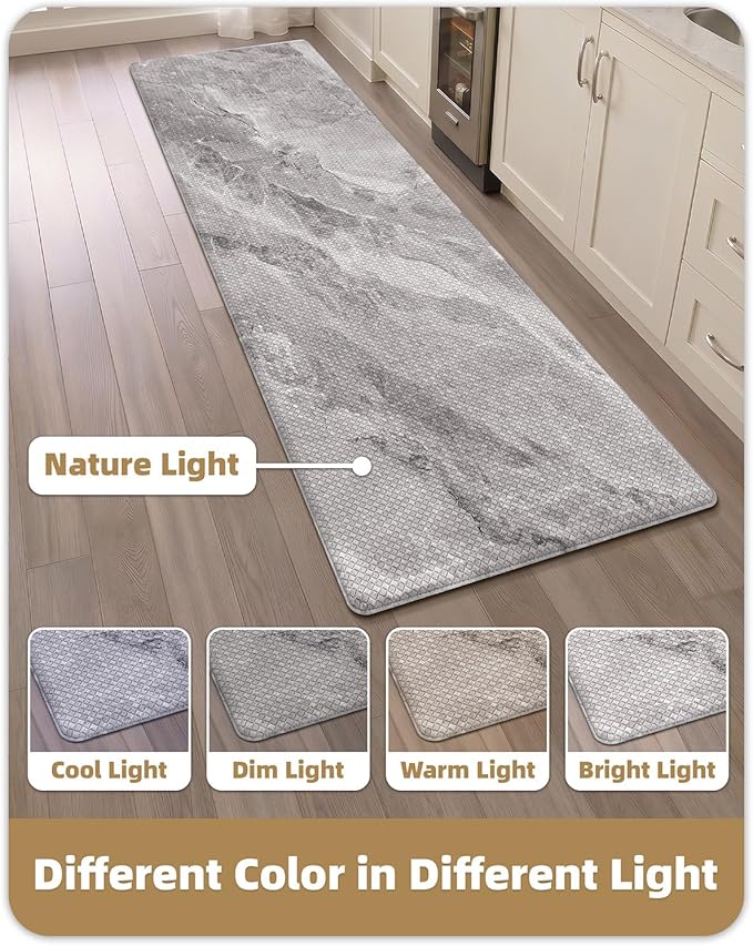 Color&Geometry Kitchen Mats for Floor 24x87 Grey Marble Design | Non Slip Kitchen Runner, Easy Clean, Oil/Water Proof, 0.4in Thick Antifatigue Standing Mat For Laundry/Office, Home Decor
