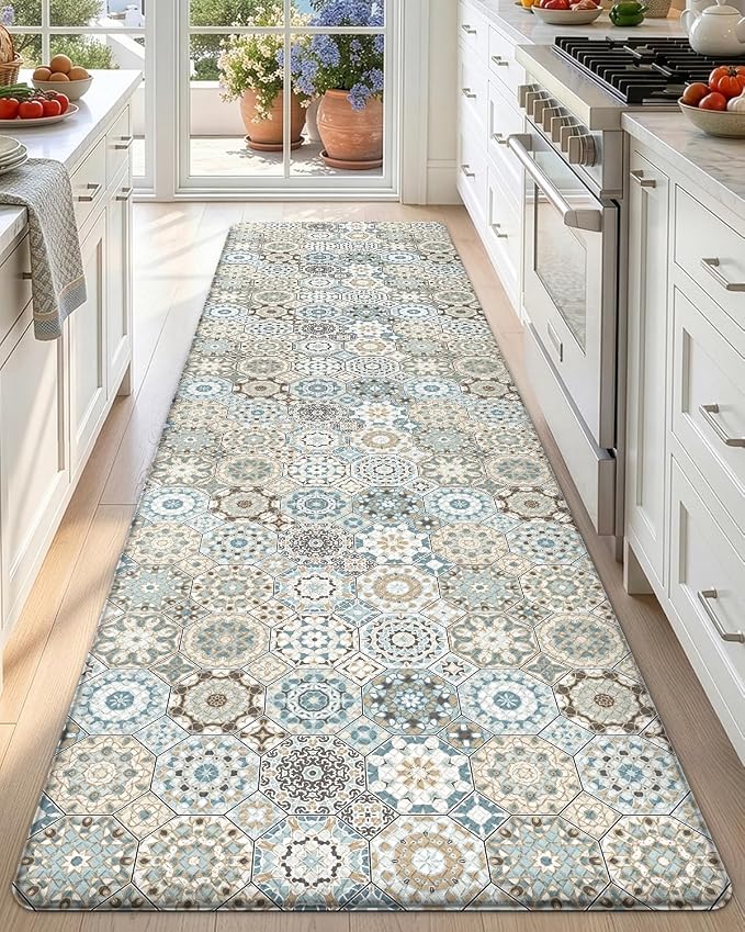 DEXI Anti Fatigue Kitchen Mats for Floor, 23x86, Cushioned Standing Padded Mat Waterproof, Comfort Runner Rug for Laundry Room Office, Light Green