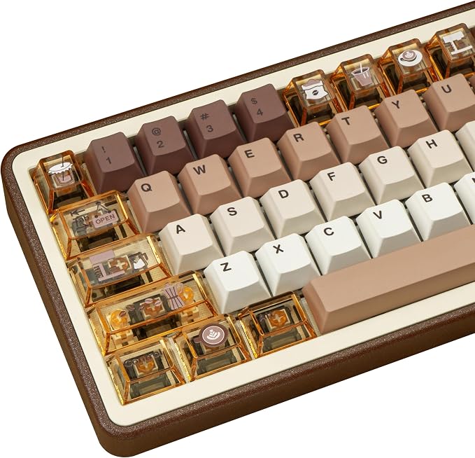 PC+ PBT Keycaps 60 75 100 Percent Cherry Profile, 171 Key Custom Key Cap Dye Sub Keycaps Set Minimalist Style, Universal Compatiability for Cherry Gateron MX Switches Keyboard Coffee Theme