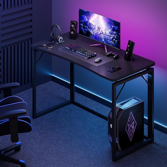 JOYMOOP Black 47.2" Folding Desk, No Assembly Small Foldable Desk for Home, Office, Wooden Top Folding Computer Desk for Working, Writing, Studying - Large Size