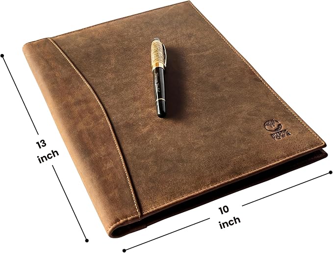 Leather Business Portfolio by Rustic Town | A4 Conference Folder Gift for Men & Women | Handmade Durable Leather Padfolio 3 + 1 Sleeves for Documents and Notepad
