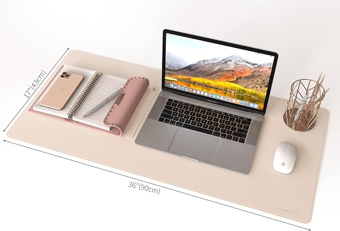 RENMTURE Dual-Sided Mouse Pad, Natural Cork & PU Leather Large Desk Pad for Office and Home Work, Desk Protector Non-Slip, Waterproof, Easy Clean (Apricot, 36"x17")