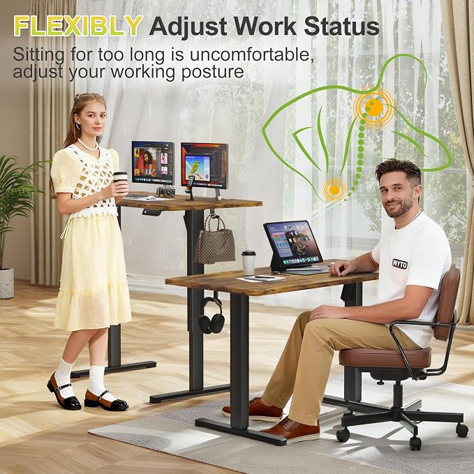 Furmax Electric Standing Desk, 40 x 24 Inches Sit Stand up Desk, Sit Stand Height Adjustable Home Office Desk with 4 Height Position Memory (Rustic Brown, 40)