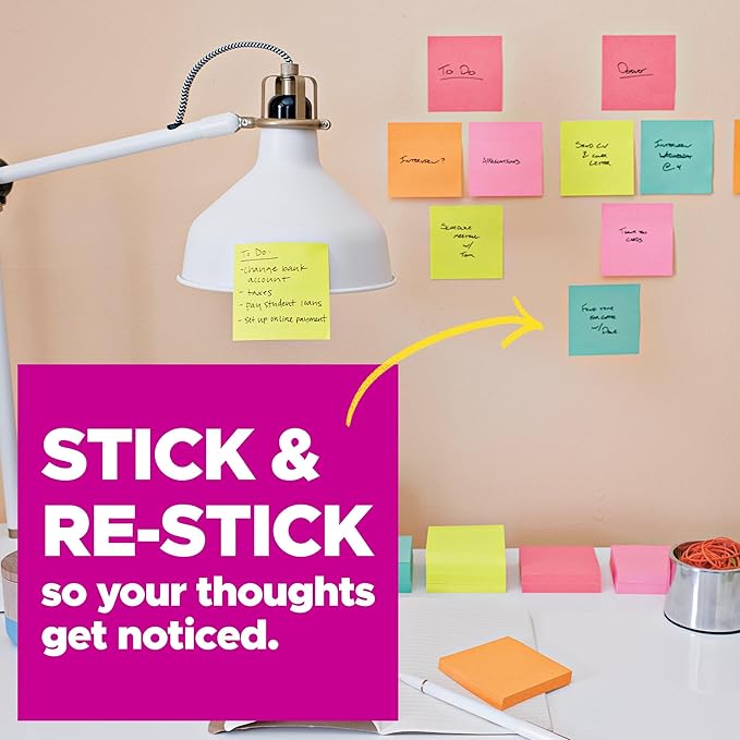 Post-it Super Sticky Notes, 3 Sticky Notes Pads, 3 x 3 in., School Supplies and Oﬃce Supplies, 2X the Sticking Power, Neutrality Collection (Pack of 5)