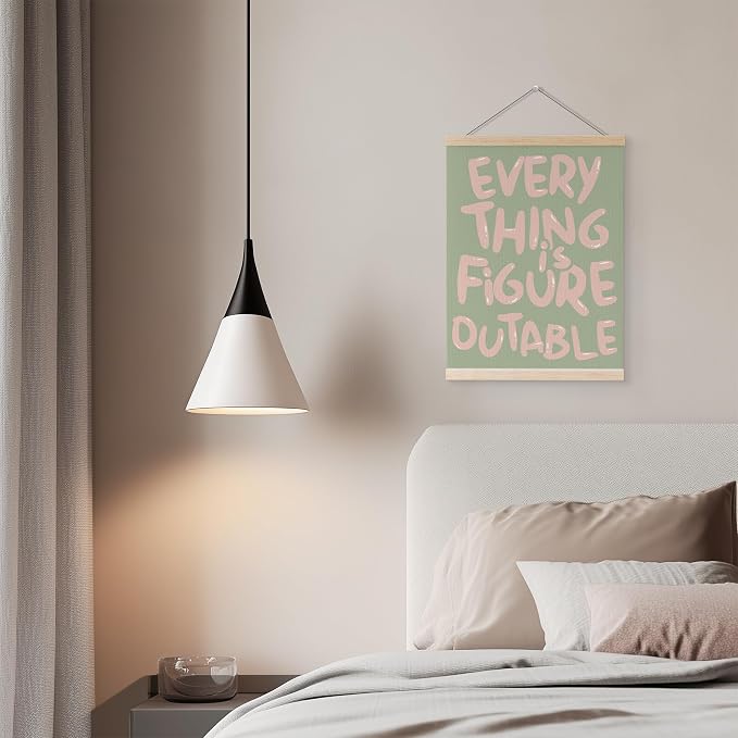 YQDEJ Pink Green Everything Is Figureoutable Inspirational Wall Art Poster Hanger Frame, Pink Green Positive Affirmations Wall Decor, Motivational Wall Art for Home Office Classroom, 12x16 Inch