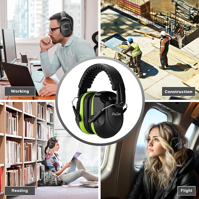 ProCase NRR 28dB Noise Reduction Ear Muffs, Foldable Adjustable Passive Noise Cancelling Headphones for Adults Kids Autism, Hearing Protection for Shooting, Construction, Mowing, Studying -Green
